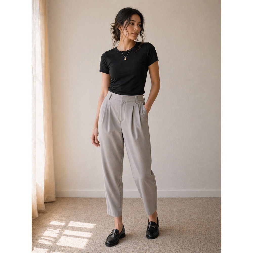 Halara Gray High Waisted Pleated Tapered Trousers Pants Size S Regular NWT